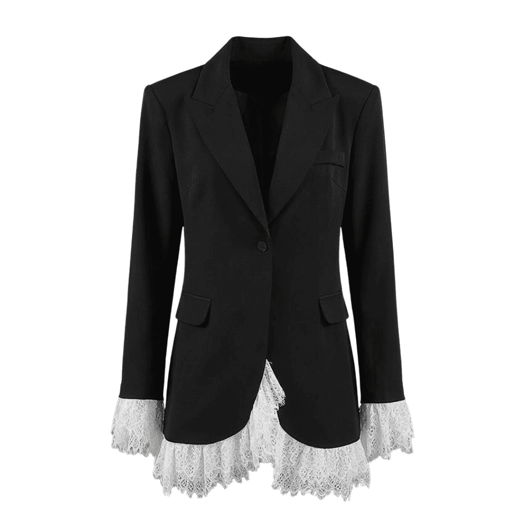 Lace Hem Black Peplum Blazer