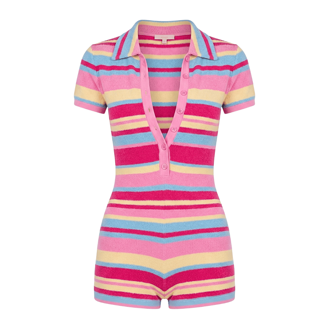 Striped Knit Polo Romper