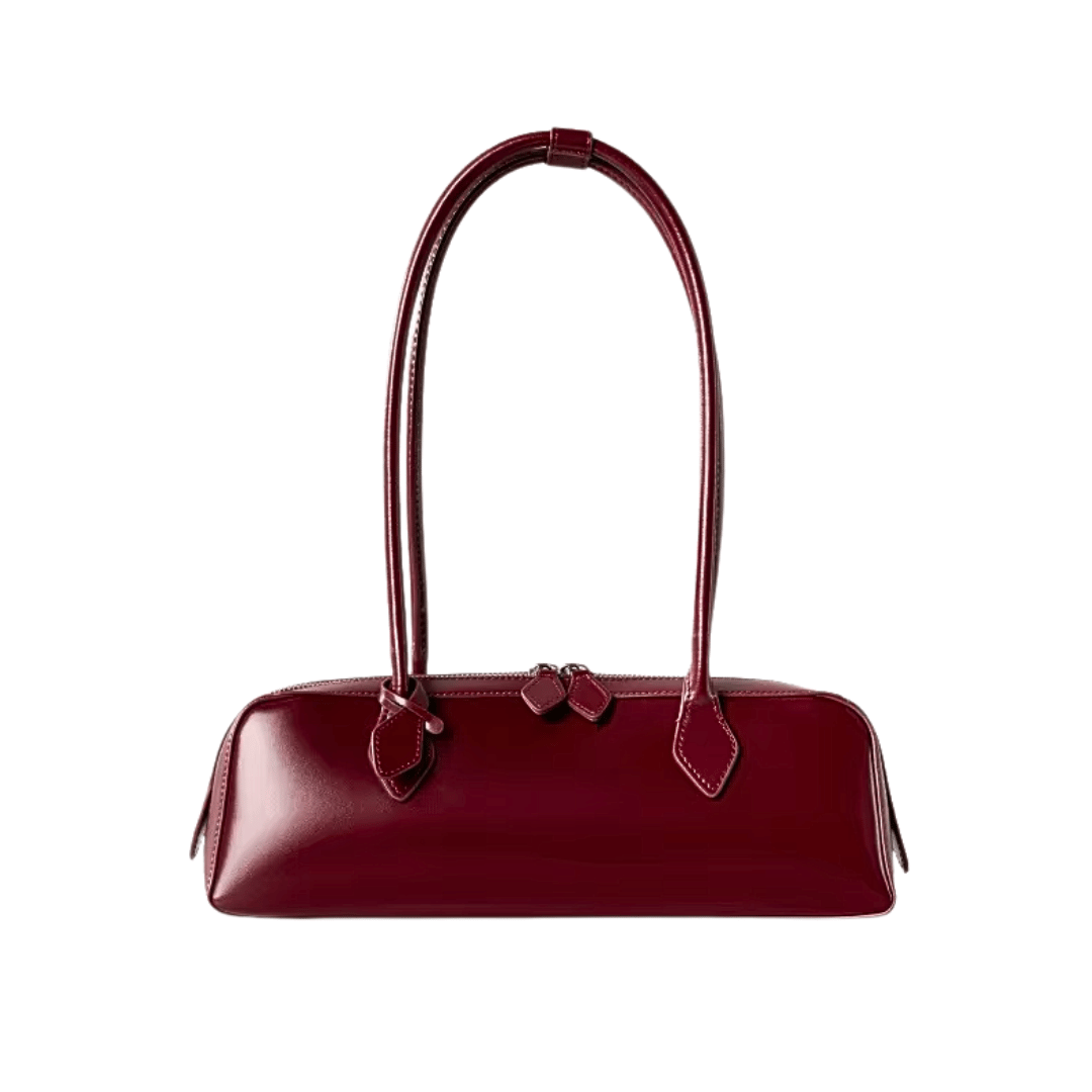 Leather Barrel Shoulder Bag – Minimalist East-West Handbag