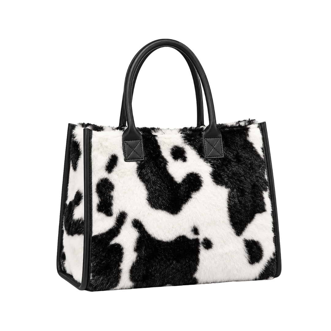 Plush Animal Tote – Cow Print Leopard Faux Fur Shopper
