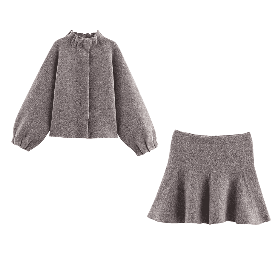 Chic Gray Knit Skirt Set