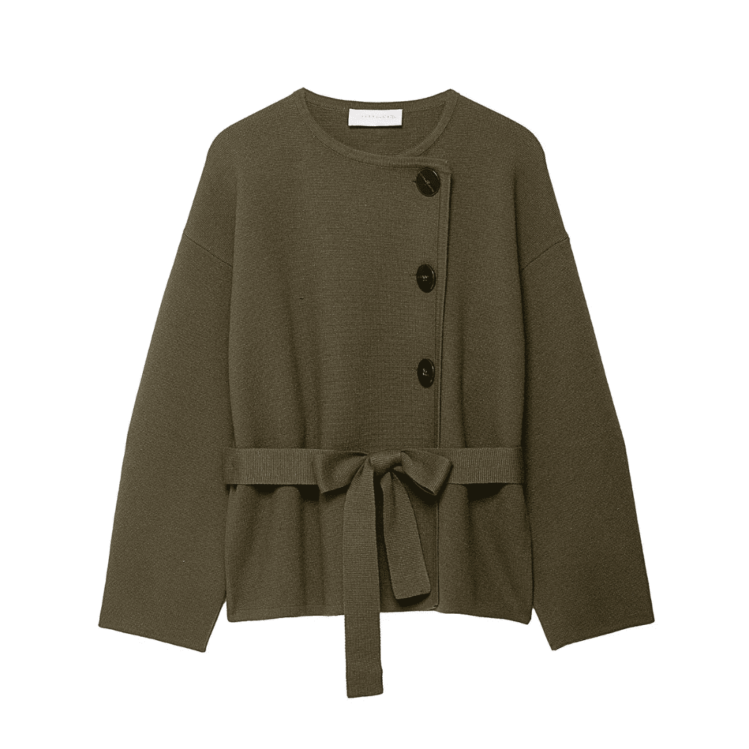 Olive Belted Knit Cardigan Jacket