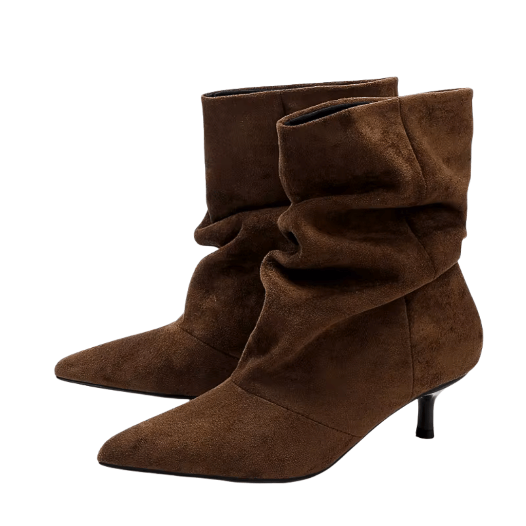 Slouchy Faux Suede Ankle Boots – Kitten Heel Pointed Toe Booties