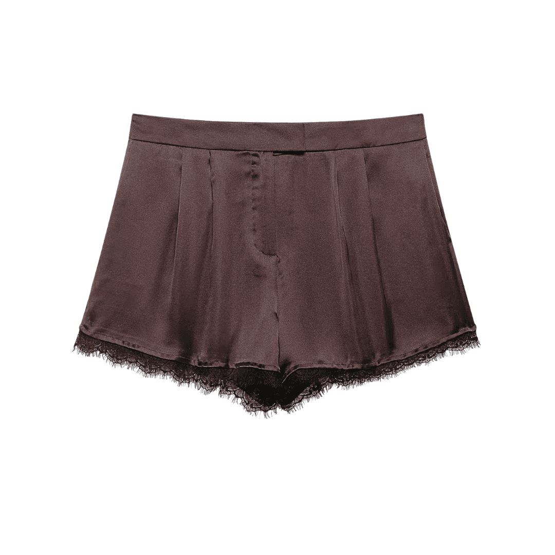 Lace Trim Satin High-Waist Shorts
