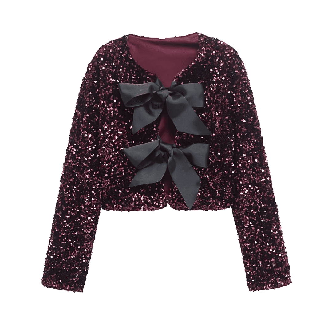 Sequin Bow Cropped Jacket