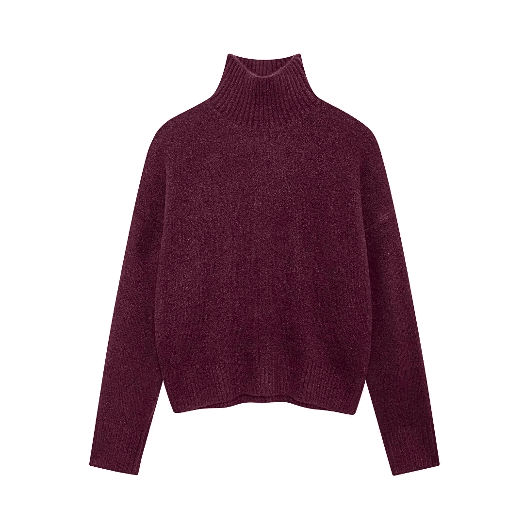Soft Knit High-Neck Sweater in Burgundy