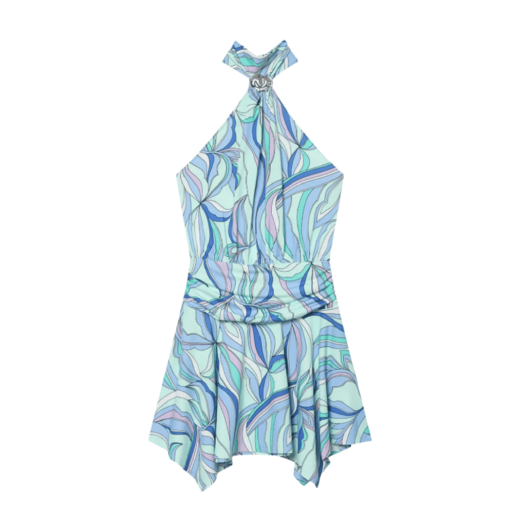Abstract Print Halter Neck Mini Dress