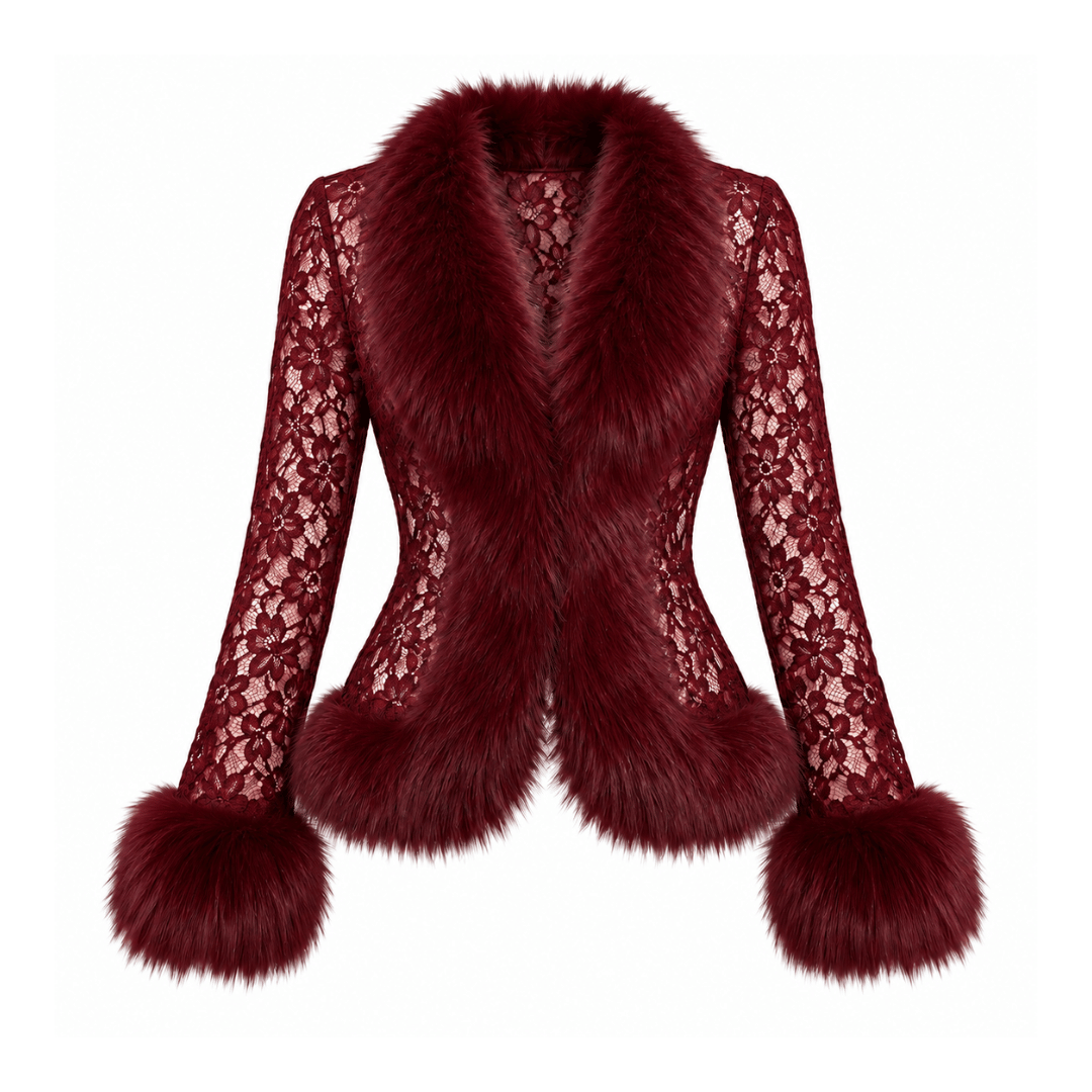 Floral Lace Faux Fur Trimmed Jacket – Gothic Glamour Outerwear