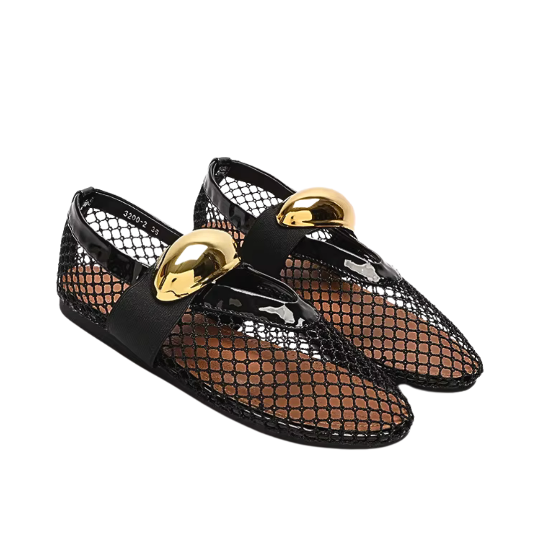 Sheer Mesh Pointed Ballerina Flats