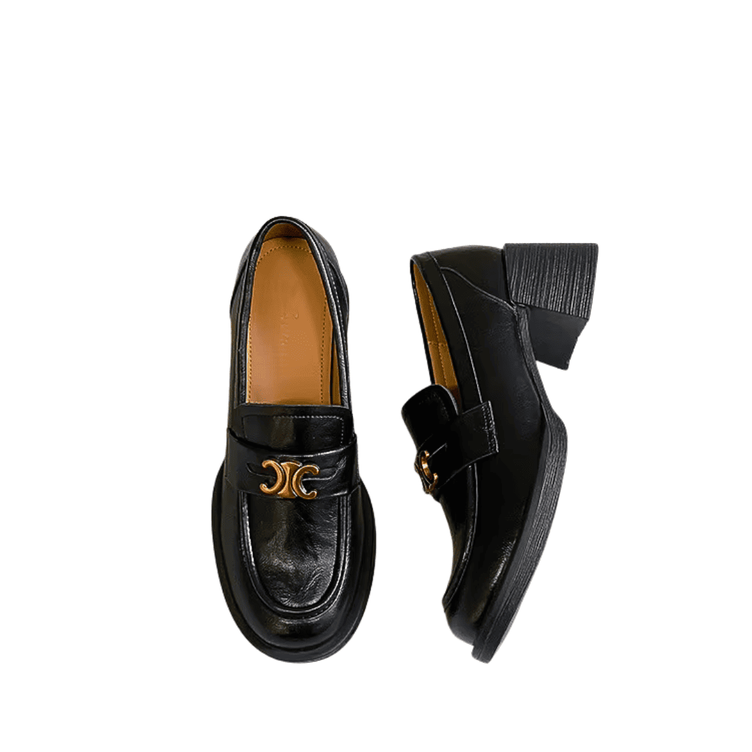 Black Leather Heeled Loafers