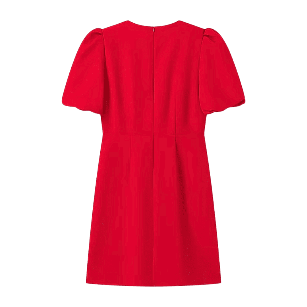 Crystal Appliqué Puff Sleeve Dress