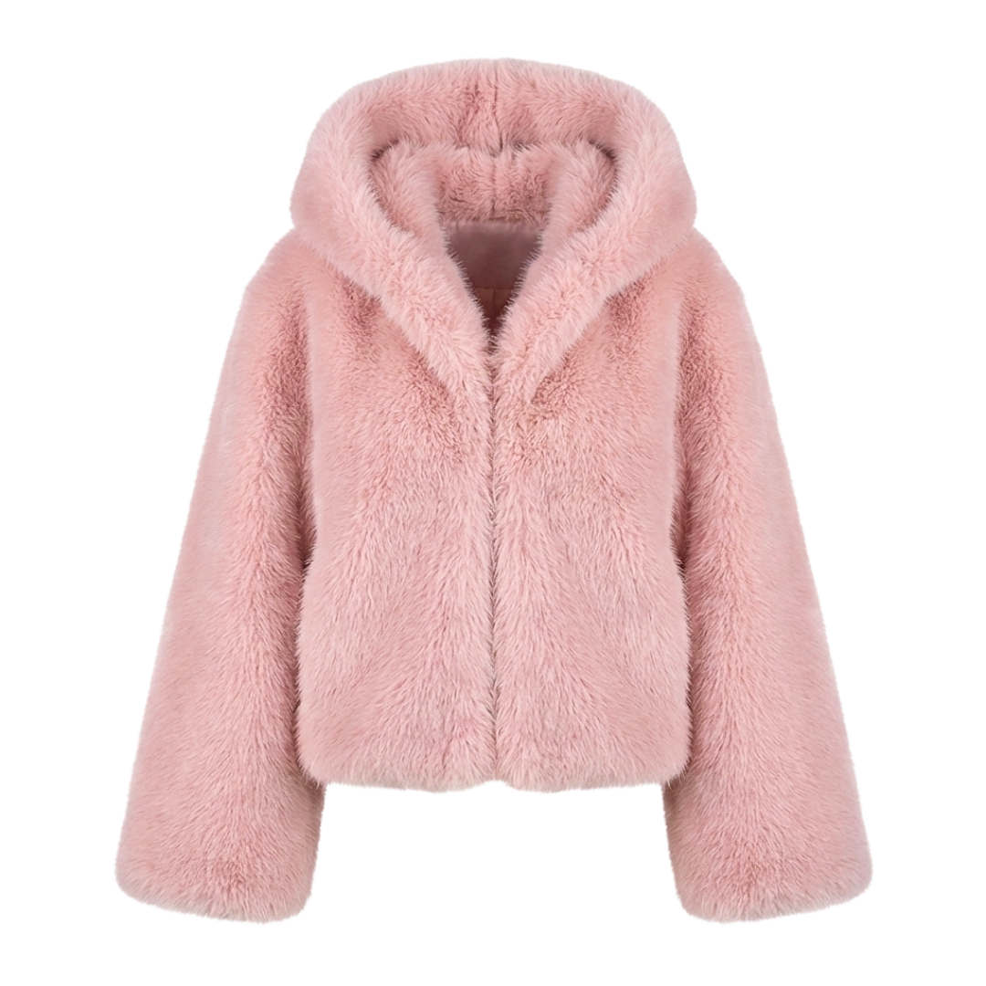 Pink Hooded Faux Fur Jacket