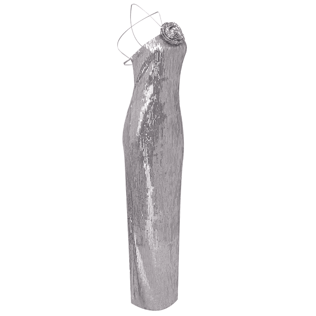 Silver Sequin Halter Gown