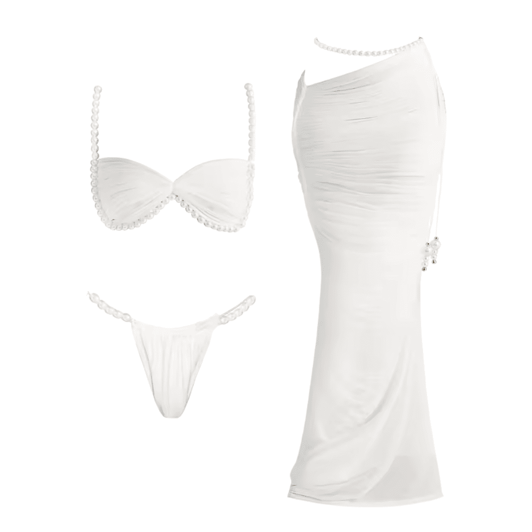 Pearl Beaded Bikini Skirt Set