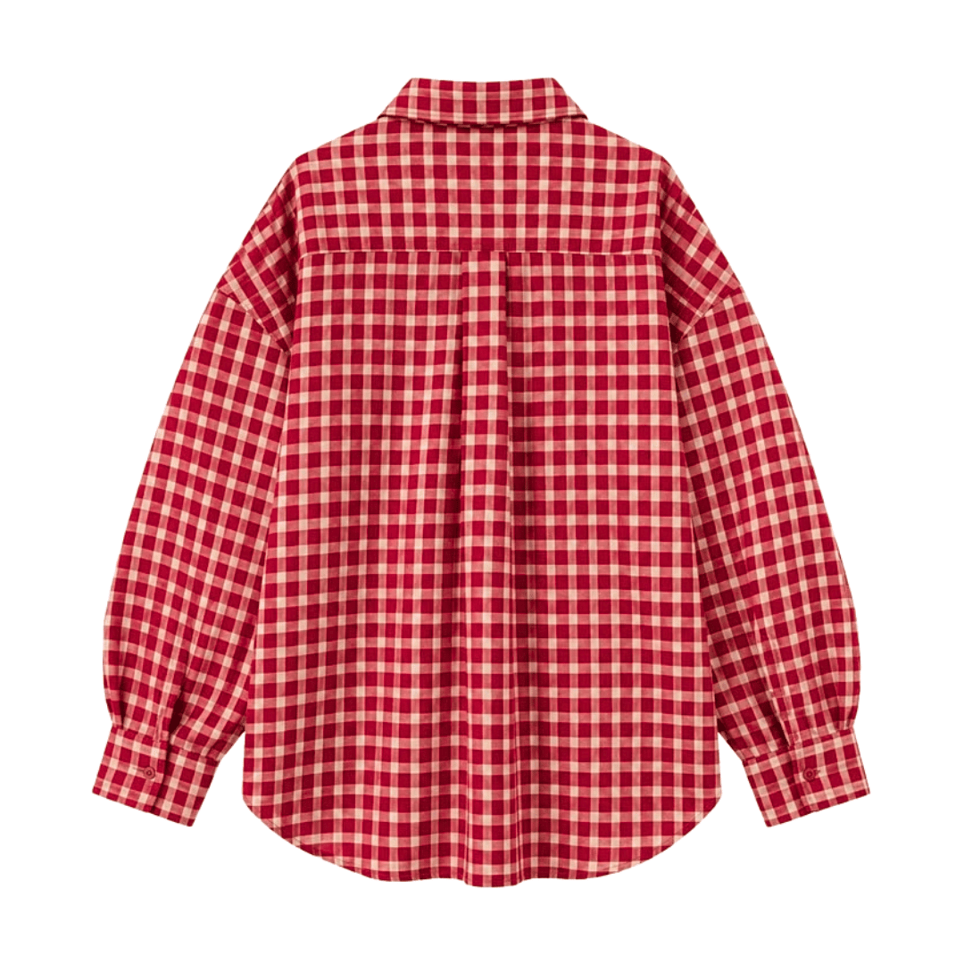 Red Plaid Oversized Shirt – Casual Check Flannel Blouse