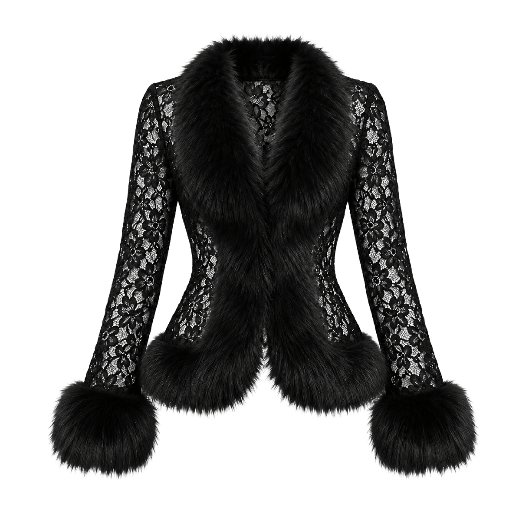 Floral Lace Faux Fur Trimmed Jacket – Gothic Glamour Outerwear