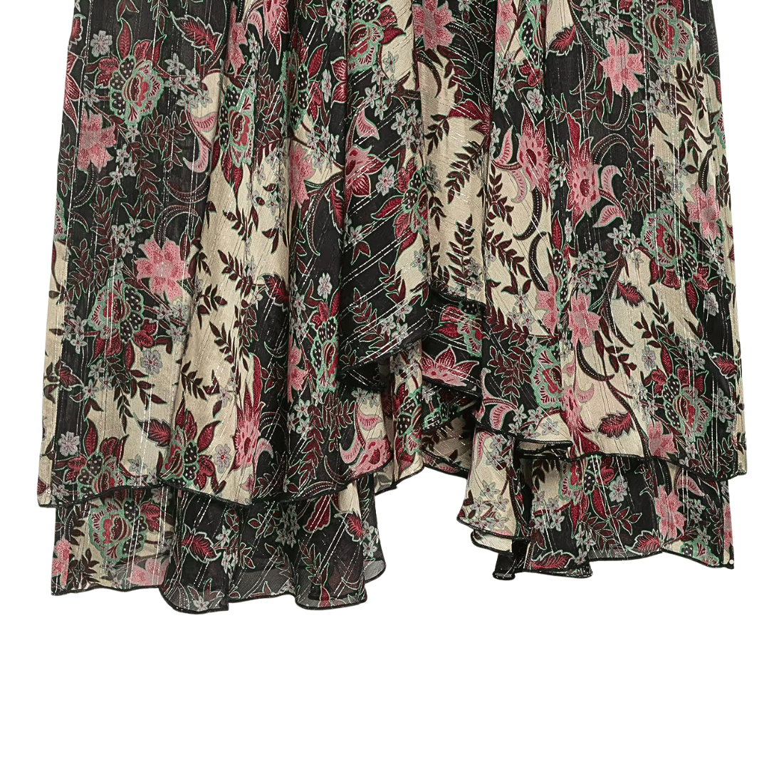 Floral Print Asymmetrical Midi Skirt – Lurex Bohemian Flowy Skirt