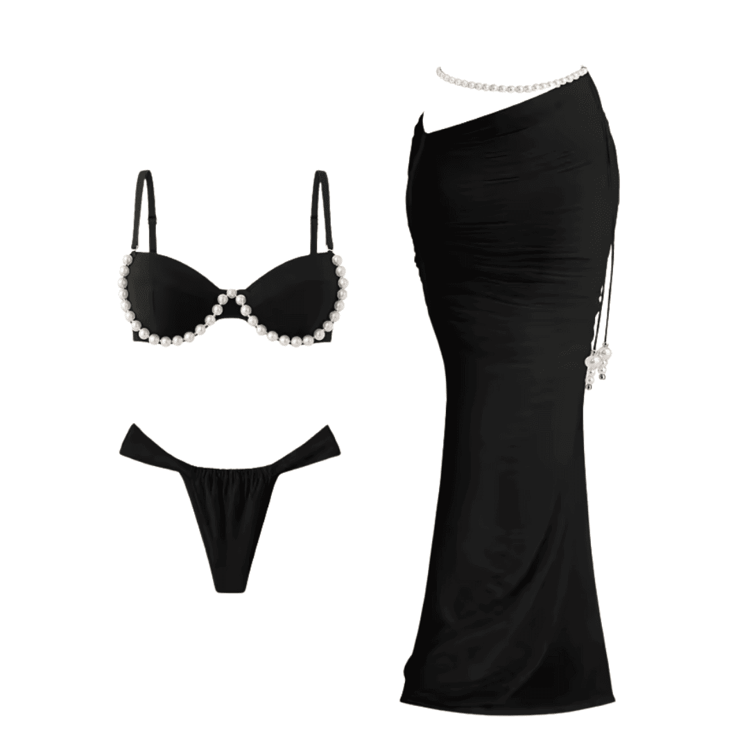 Pearl Beaded Bikini Skirt Set