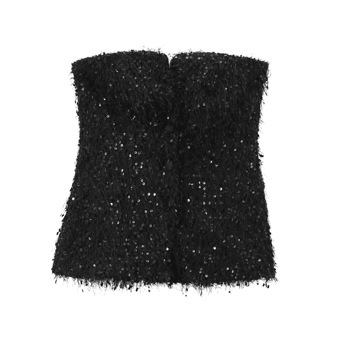 Schwarzes Pailletten-Federtop