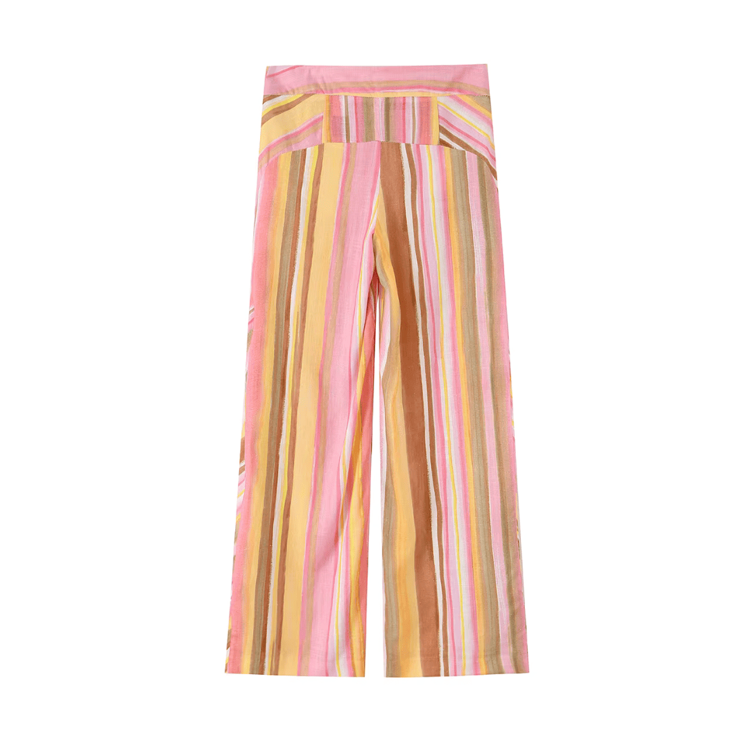 Gestreifte Sommer-Leinenhose (weit geschnitten)
