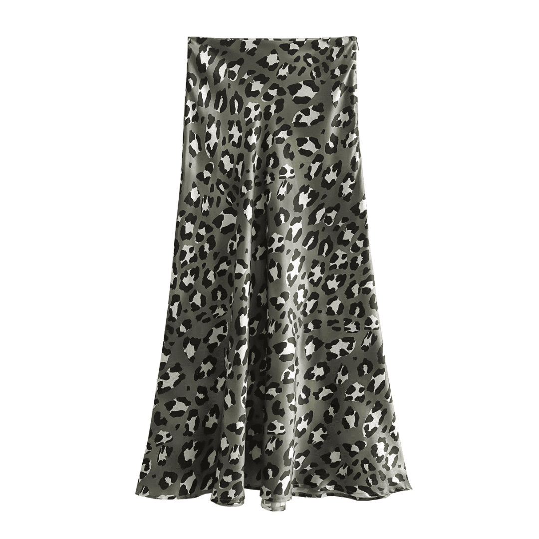 Leopard Print Satin Midi Skirt