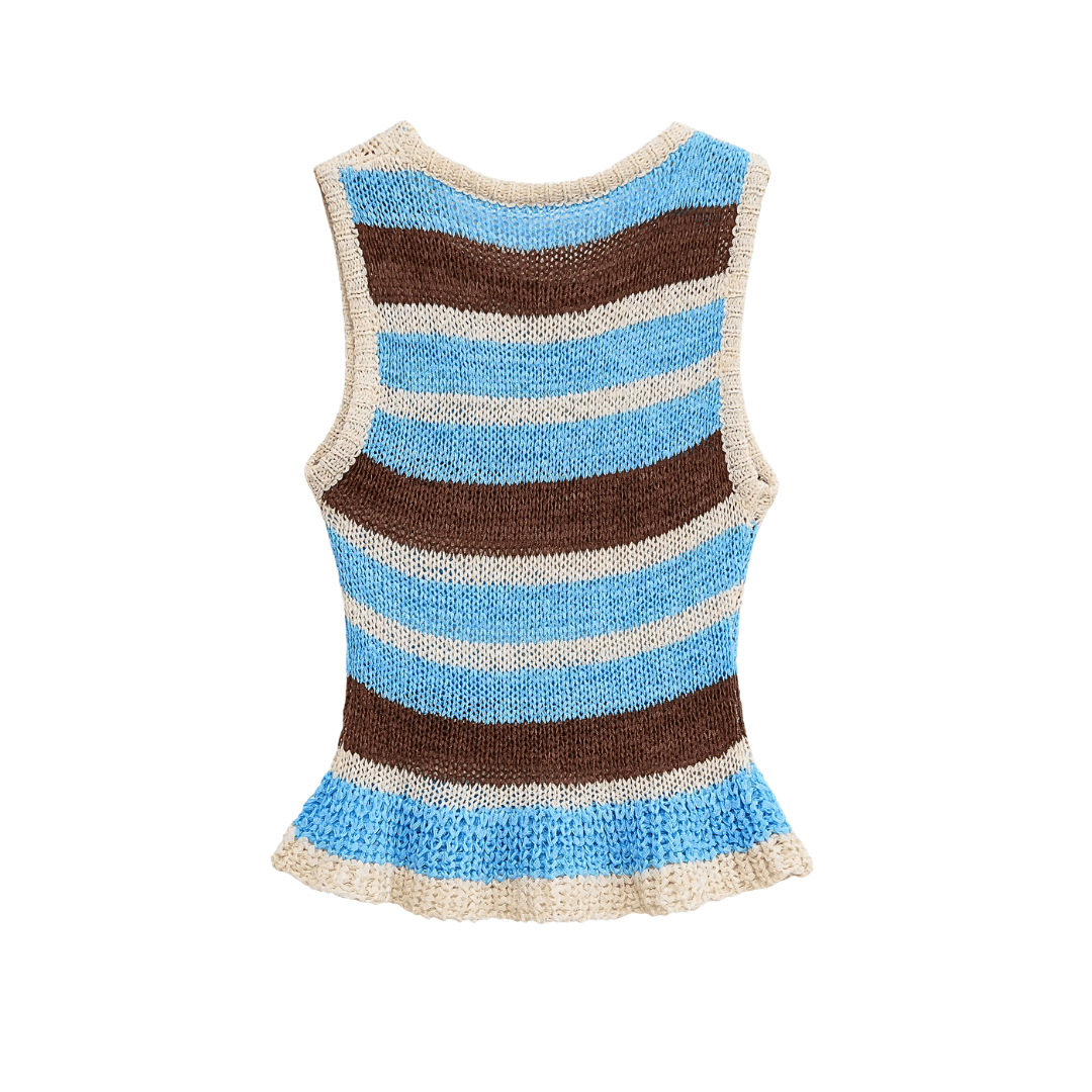 Striped Peplum Knit Tank Top – Crochet Sleeveless Cami