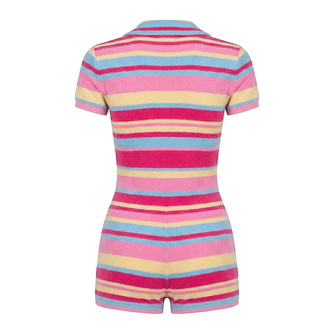 Striped Knit Polo Romper