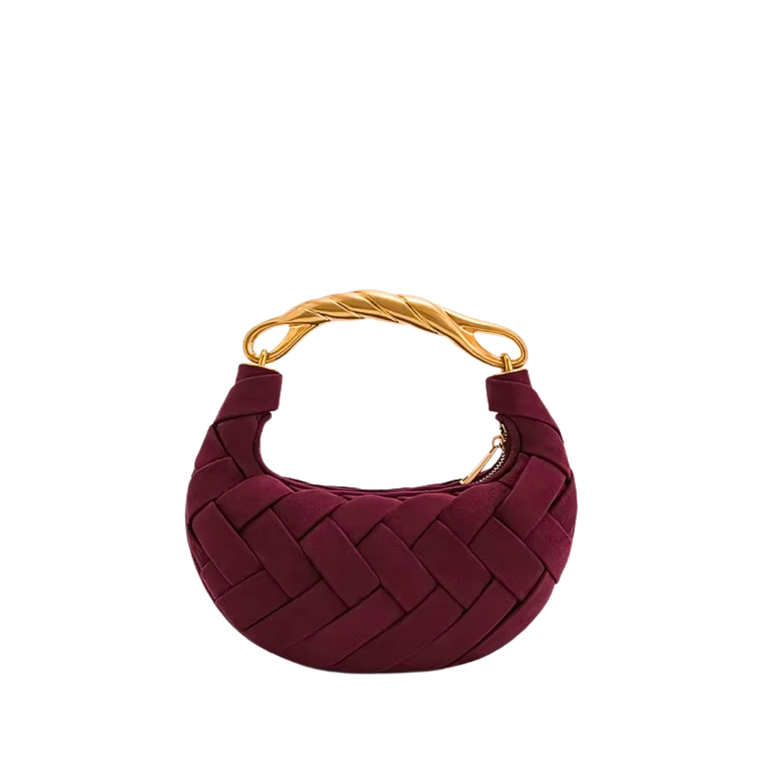 Woven Half-Moon Top-Handle Bag