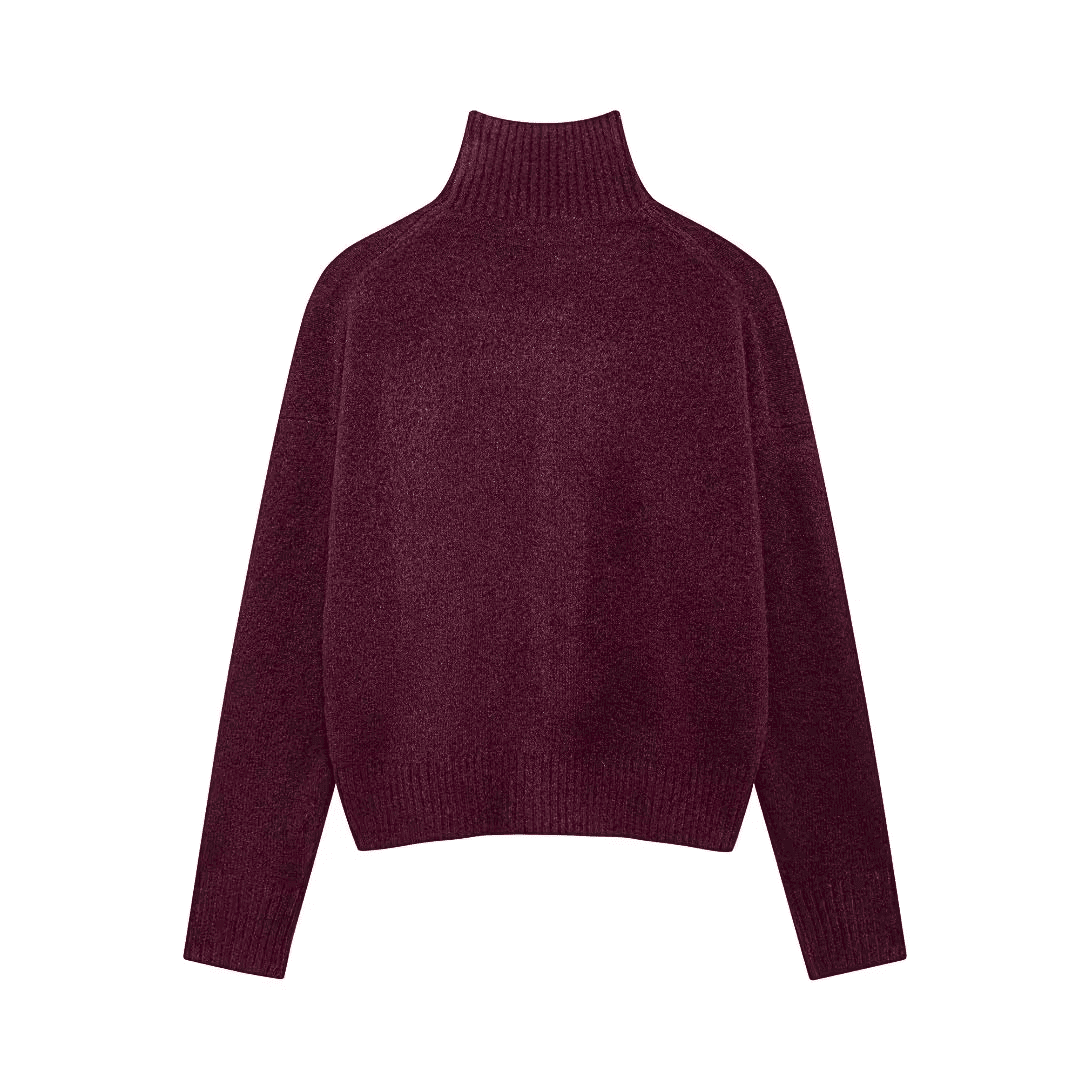 Soft Knit High-Neck Sweater in Burgundy