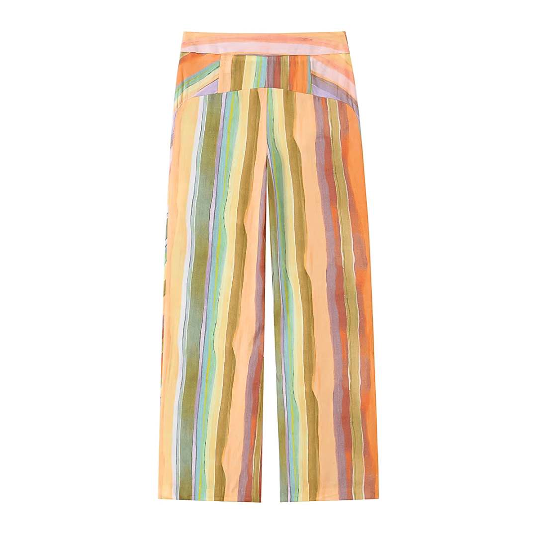 Striped Linen Halter Crop Top & Wide Leg Pants Set