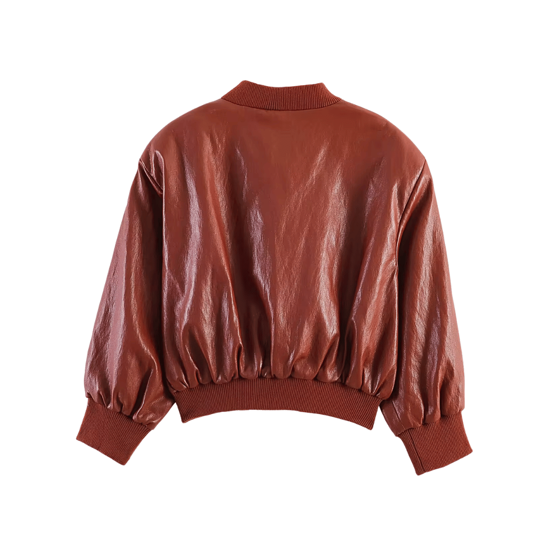 Brown Faux Leather Set – Vintage Bomber Outfit