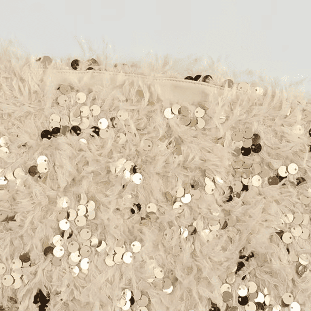 Feathered Sequin Strapless Bandeau