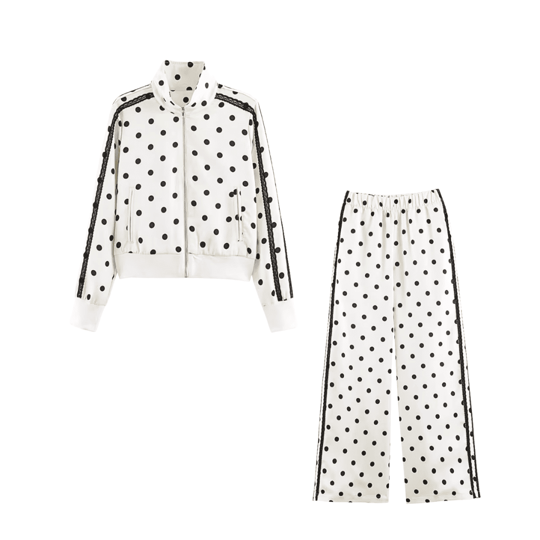 Polka Dot Lace-Trim Tracksuit