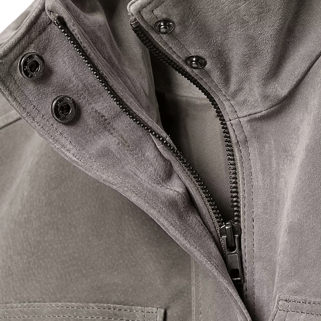 Faux Suede Utility Bomber Jacket – Grey Crop Cargo Coat