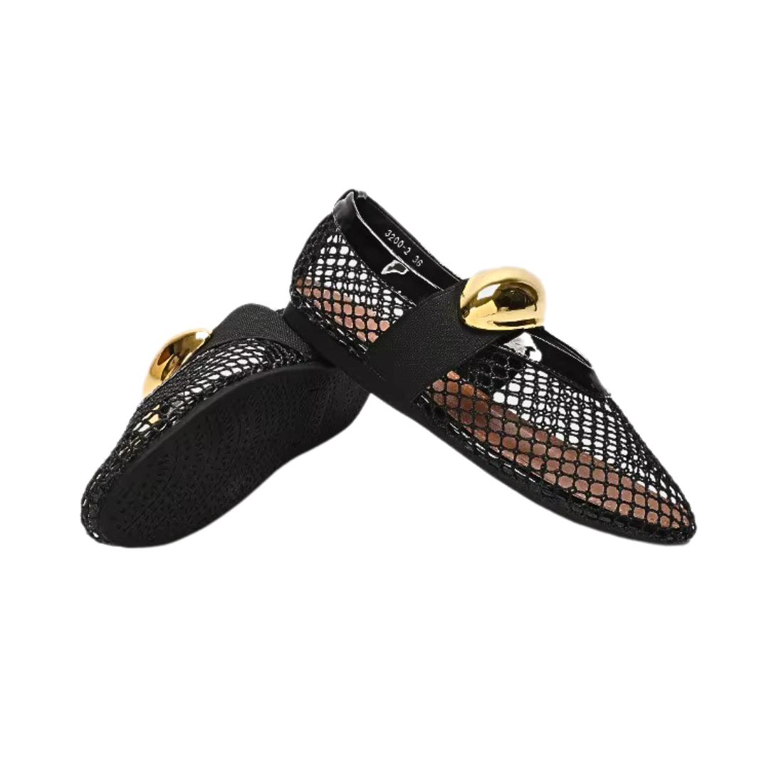 Sheer Mesh Pointed Ballerina Flats