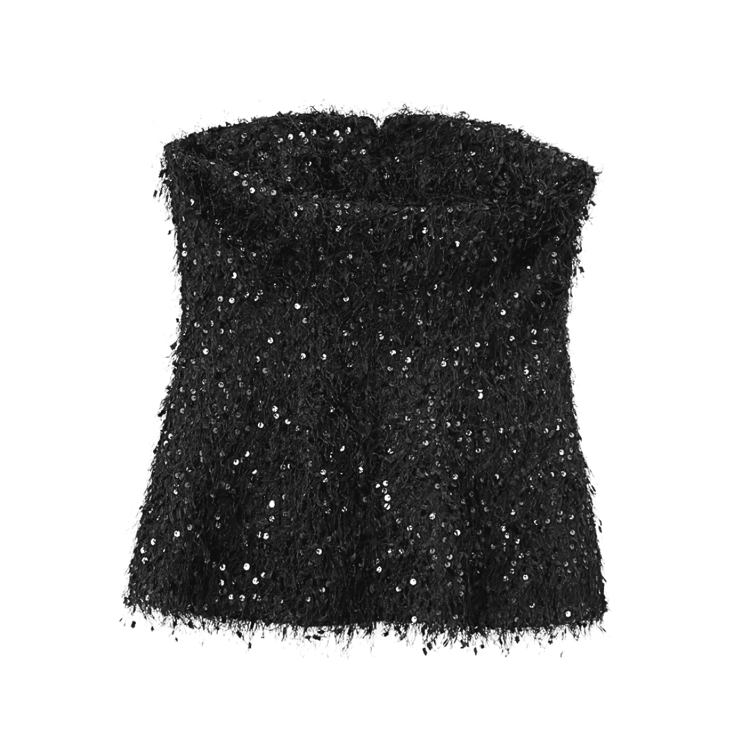 Schwarzes Pailletten-Federtop