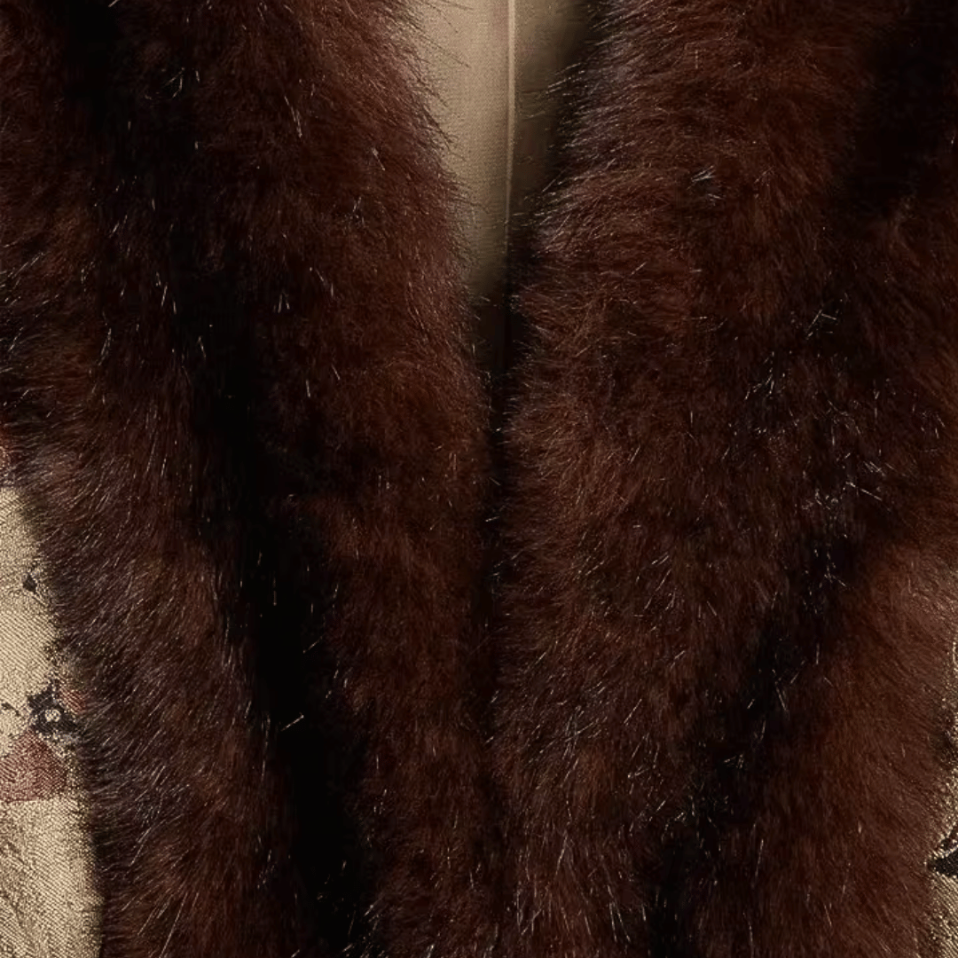 Floral Jacquard Faux Fur Jacket