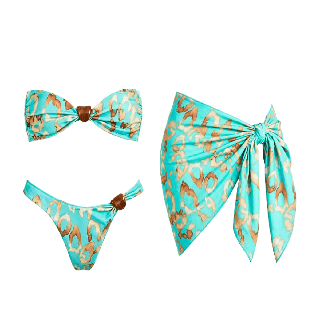 Leopard Print Bikini Sarong Set