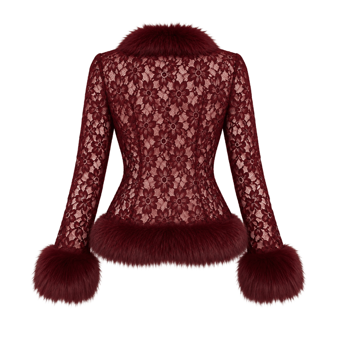 Floral Lace Faux Fur Trimmed Jacket – Gothic Glamour Outerwear