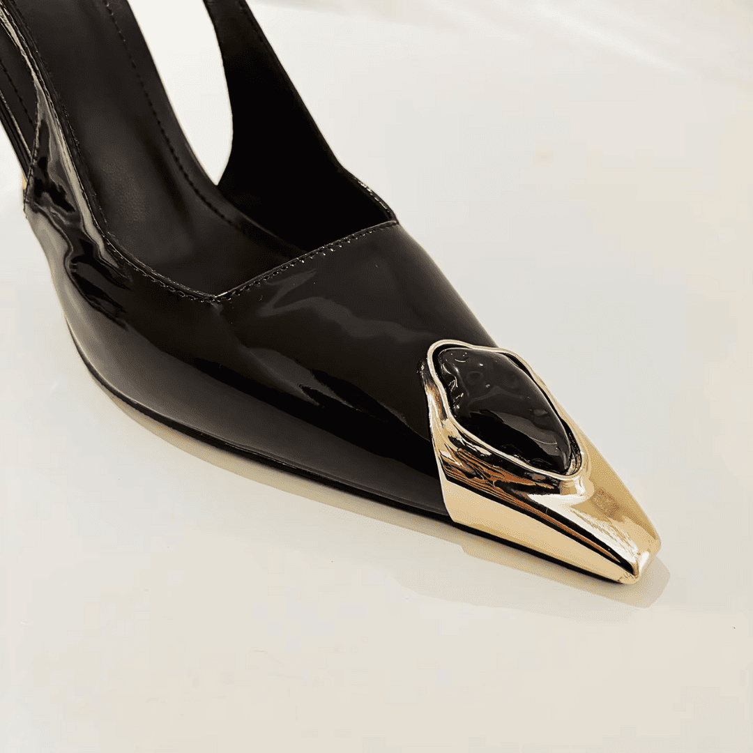 Patent Gold Buckle Slingbacks