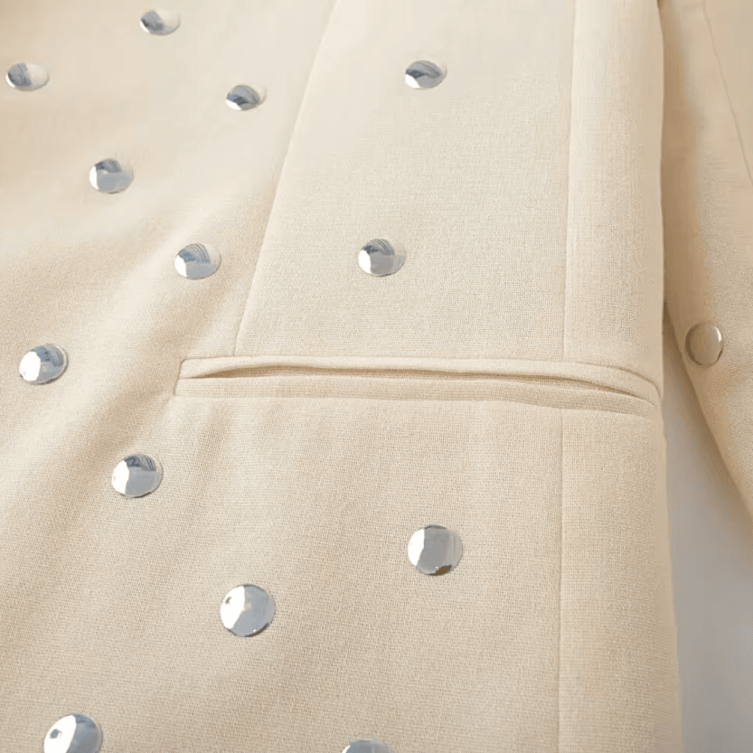 Beige Studded Open Front Blazer