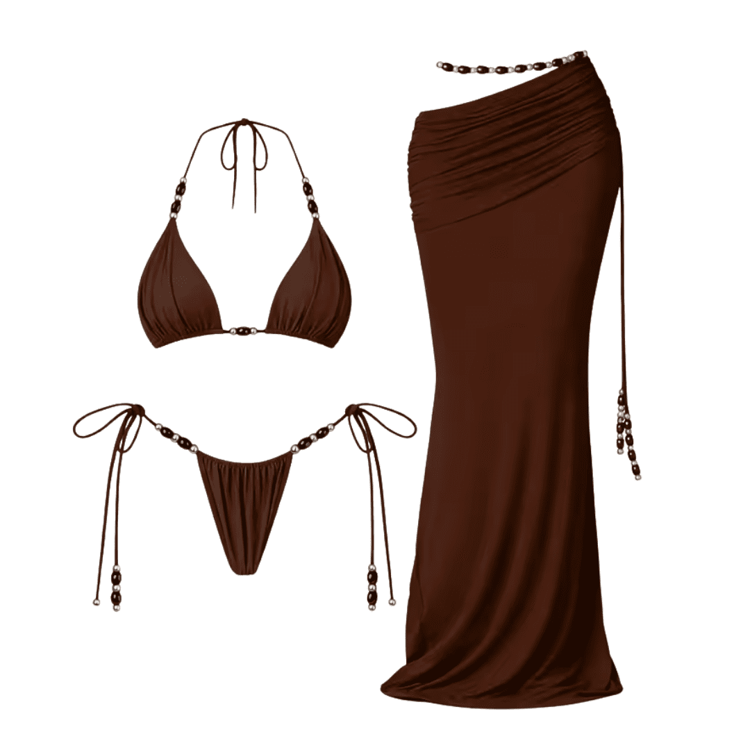 Pearl Beaded Bikini Skirt Set