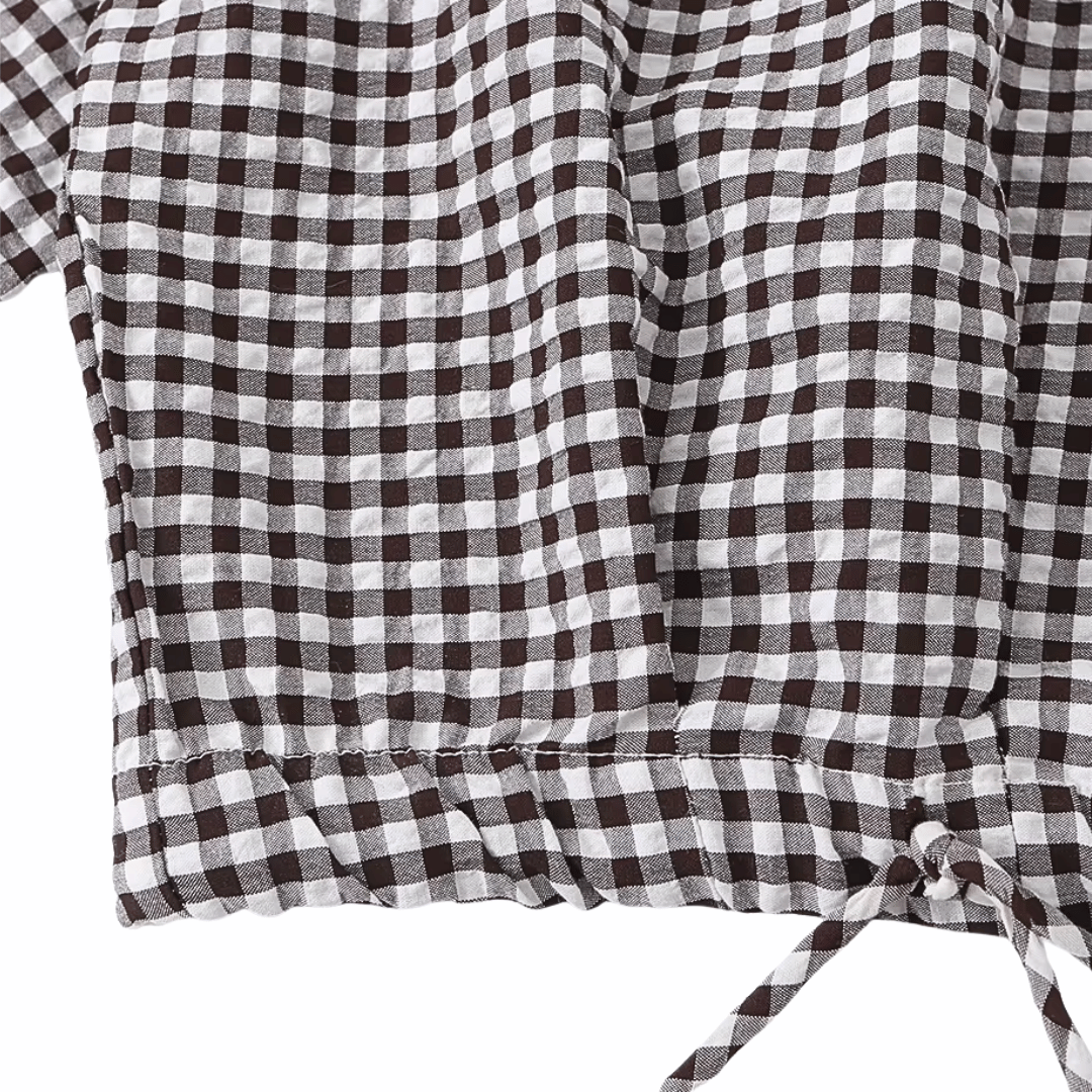 Gingham Drawstring Hem Button-Up Jacket