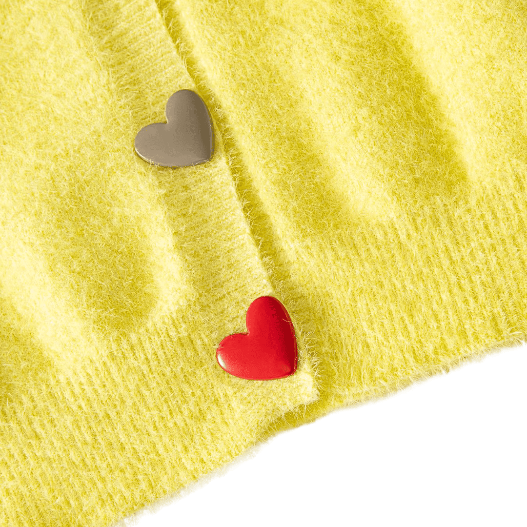 Heart Button Fuzzy Knit Cardigan