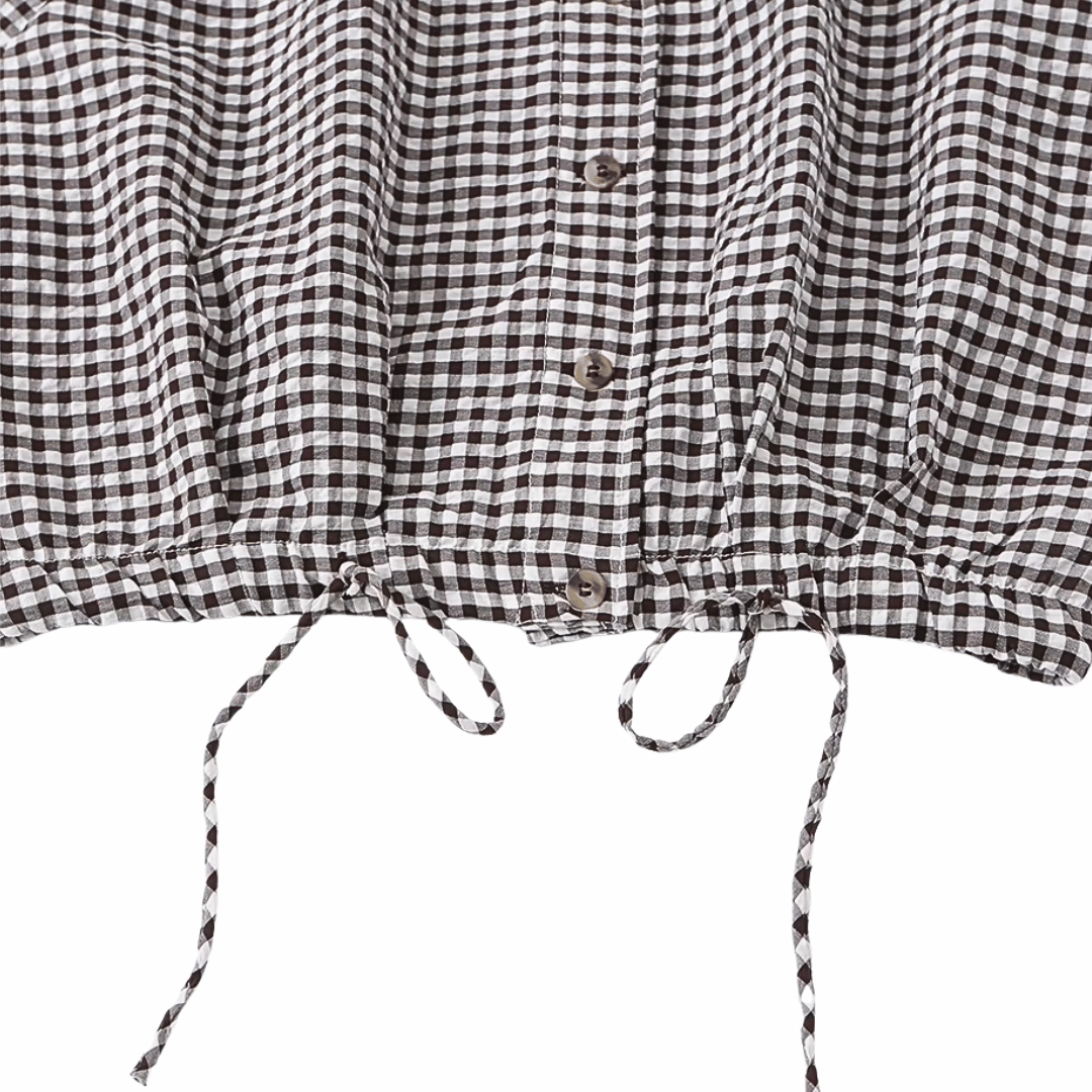 Gingham Drawstring Hem Button-Up Jacket