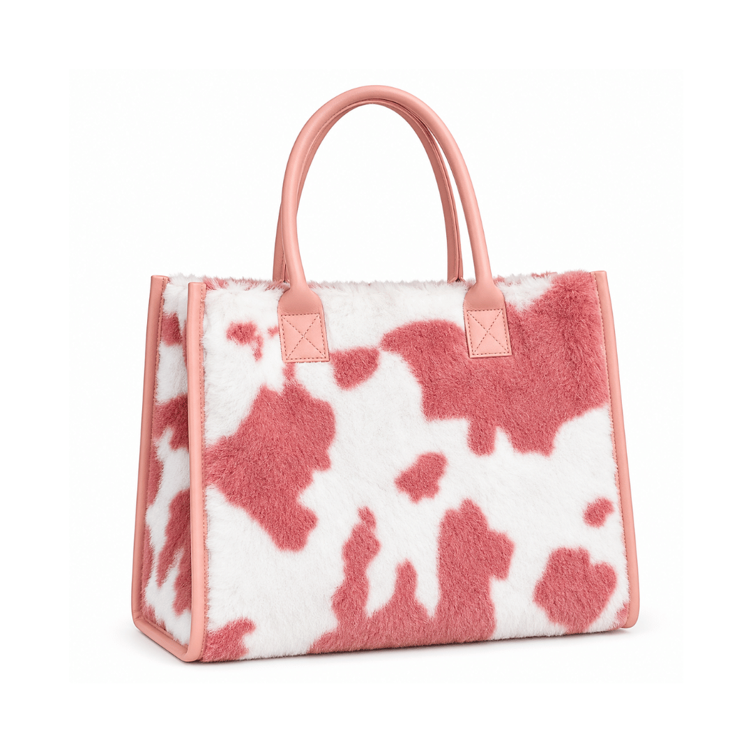 Plush Animal Tote – Cow Print Leopard Faux Fur Shopper