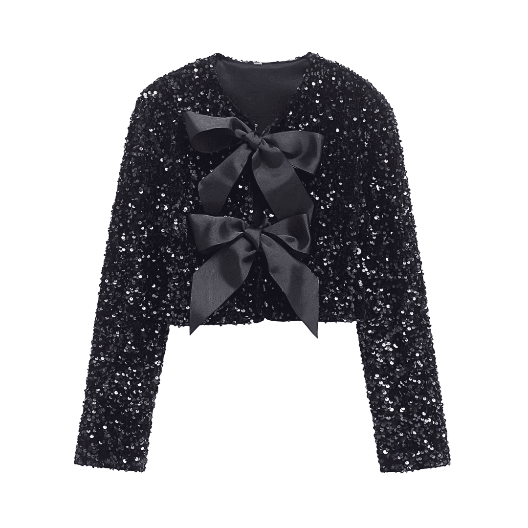 Sequin Bow Cropped Jacket