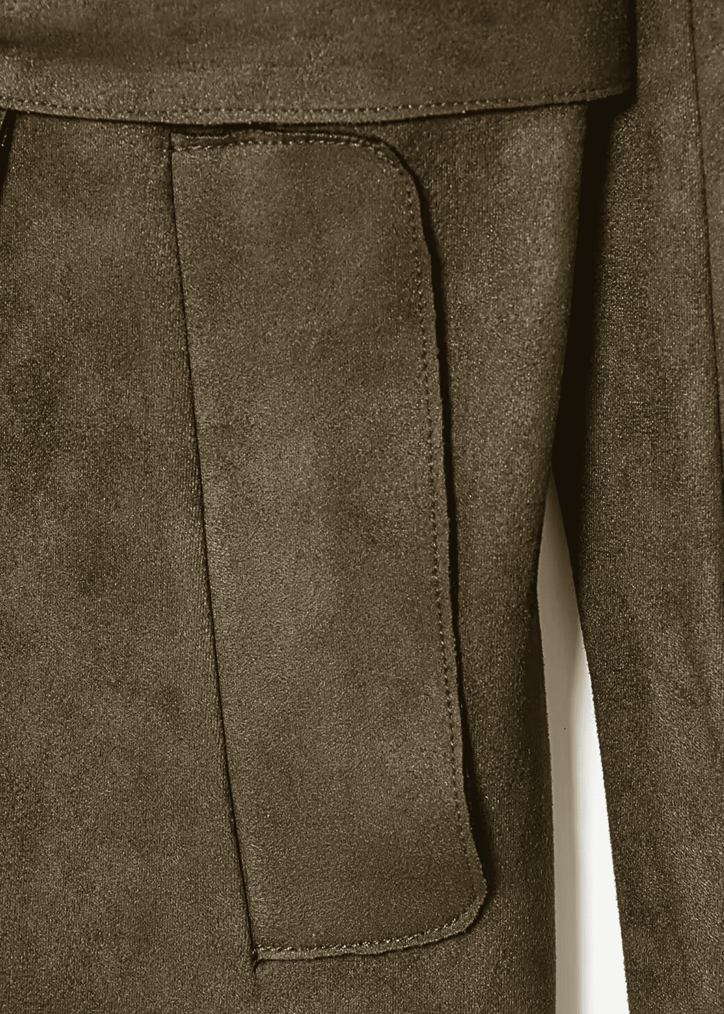 Faux Suede Belted Coat in Olive