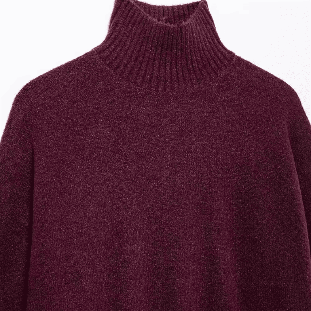 Soft Knit High-Neck Sweater in Burgundy