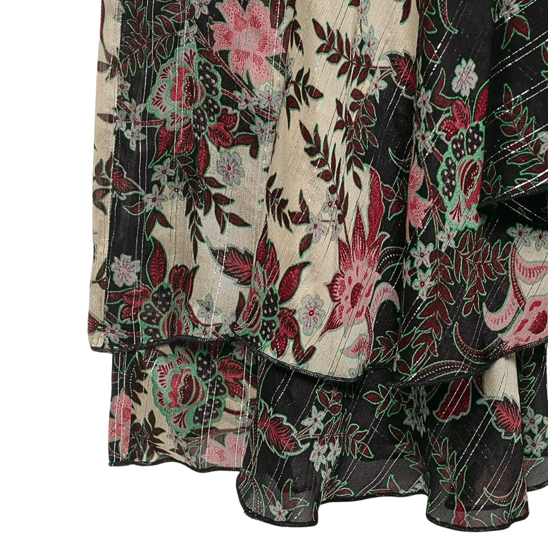 Floral Print Asymmetrical Midi Skirt – Lurex Bohemian Flowy Skirt